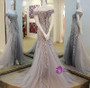 Gray Mermaid Off Shoulder Appliqued Lace Formal Prom Dress