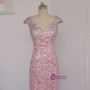 2017 Pink Prom Dresses Mermaid Cap Sleeves Crystal Sequins Long Backless Prom Gown