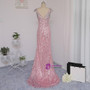 2017 Pink Prom Dresses Mermaid Cap Sleeves Crystal Sequins Long Backless Prom Gown