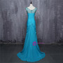 2017 Blue  Prom Dresses Mermaid V-neck Cap Sleeves Chiffon Beaded Crystals Women Long Evening