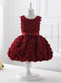 A-Line Burgundy Appliques Flower Girl Dress With Bow