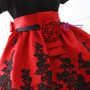 A-line Black And Red Print Short Sleeve Flower Girl Dress