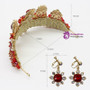 Large Tiaras Crown Red Rhinestones Crystal Silver Hair Headpiece