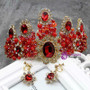 Large Tiaras Crown Red Rhinestones Crystal Silver Hair Headpiece