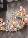 Pretty Pink Crystal Bridal Crowns Tiaras Girls Pearl Beads Wedding Hair