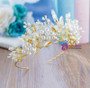Pearl Crystal Hair Crown Golden Color Leaf Hairband Rhinestone Wedding hair Accessories