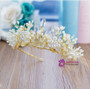 Pearl Crystal Hair Crown Golden Color Leaf Hairband Rhinestone Wedding hair Accessories