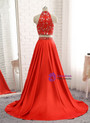 A-line Red Two Pieces Evening Dresses Soft Satin Prom Party Gown