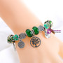 Silver Tree of life Pendants Pan Bead Bracelet & Bangles Green Rhinestone Enamel