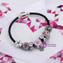Black Genuine Leather Charm Women Bracelets & Bangles Flower Beads