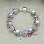Pink Magnolia Bloom Beads Silver Charm Bracelets Fit European
