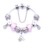 Pink Bead Animal Best Friend Charm Bracelet with Safety Chain for Women
