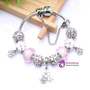 Pink Bead Animal Best Friend Charm Bracelet with Safety Chain for Women