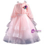 A-Line Pink Tulle Lace High Neck Long Sleeve Flower Girl Dress