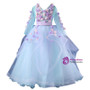 Blue Tulle V-neck Long Sleeve Appliques Flwoer Girl Dress