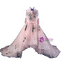 Pink High Low High Neck Embroidery Flower Girl Dress With Pearls