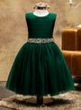 Green Tulle Beading Floor Length Flower Girl Dress