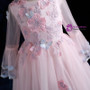 Pink Long Sleeve Tulle Appliques Scoop Neck Flower Girl Dress
