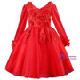 Red Long Sleeve Tulle Appliques Flower Girl Dress