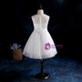 A-Line White Tulle With Bow Pearls Flower Girl Dress