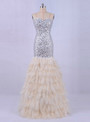 Feather Mermaid Evening Dress Crystals Bling Prom Party  Dresses