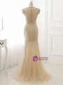 Mermaid Tulle Beading Evening Dress O Neck Short Sleeve