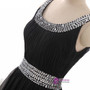 A Line Chiffon Scoop Neck Black Evening Dress Pleat Sequined Waist