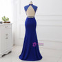 Royal Blue High Collar Sexy Backless Mermaid Prom Dress