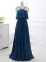 A-Line Sleeveless Open Back Sweep Train Formal Evening Dress