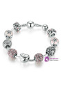 Silver Charm Bracelet & Bangle with Love and Flower Crystal