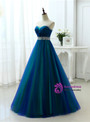 A Line Sexy Sweetheart Soft Tulle Long Prom Dresses With Crystal