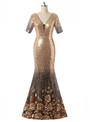 In Stock:Ship in 48 hours Mermaid Short Sleeve Gold Prom Dress