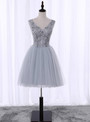 In Stock:Ship in 48 hours Gray V-neck Knee Length Homecoming Dress
