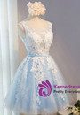 In Stock:Ship in 48 hours Blue Lace V-neck Homecoming Dress