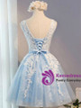 In Stock:Ship in 48 hours Blue Lace V-neck Homecoming Dress