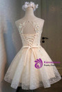 In Stock:Ship in 48 hours Yellow Lace Appliques Homecoming Dress