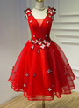 In Stock:Ship in 48 hours Red V-neck Organza Homecoming Dress
