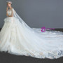 Long Tail  Flower Ball Gown Tulle White High Waist Wedding Dress