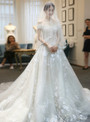 Luxury Off The Shoulder Tulle Lace Appliques Wedding Dress