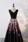 In Stock:Ship in 48 hours A-line Black Satin Print Prom Dress