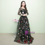 In Stock:Ship in 48 hours Black Print Long Sleeve Prom Dress
