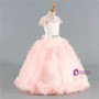 Pink Flower Girl Dresses Ball Gown Cap Sleeves Tulle Ruffles Crystals