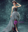 In Stock:Ship in 48 hours Hi Lo Gray Tulle Feather Open Back Prom Dress