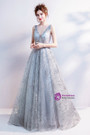 In Stock:Ship in 48 hours Fashion Silver V-neck Bling Bling  Prom Dress