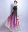 In Stock:Ship in 48 hours Cheap Gradient Rainbow Black V-neck Prom Dress