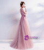 In Stock:Ship in 48 hours A-line Pink Tulle V-neck Backless Appliques Prom Dress