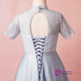 Plus Size Blue Tulle High Neck Short Sleeve Prom Dress