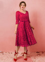 Plus Size Burgundy Lace Half Sleeve V-neck Prom Dress