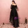 Plus Size Black Lace Hi lo Spaghetti Straps Prom Dress