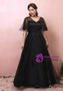 Fashion Plus Size Black Tulle V-neck Prom Dress